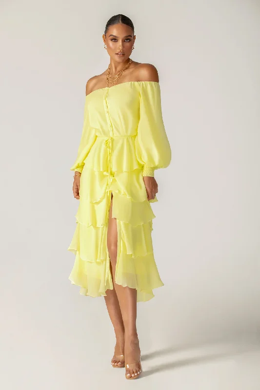 Dorra Floral Chiffon Dress (Yellow)