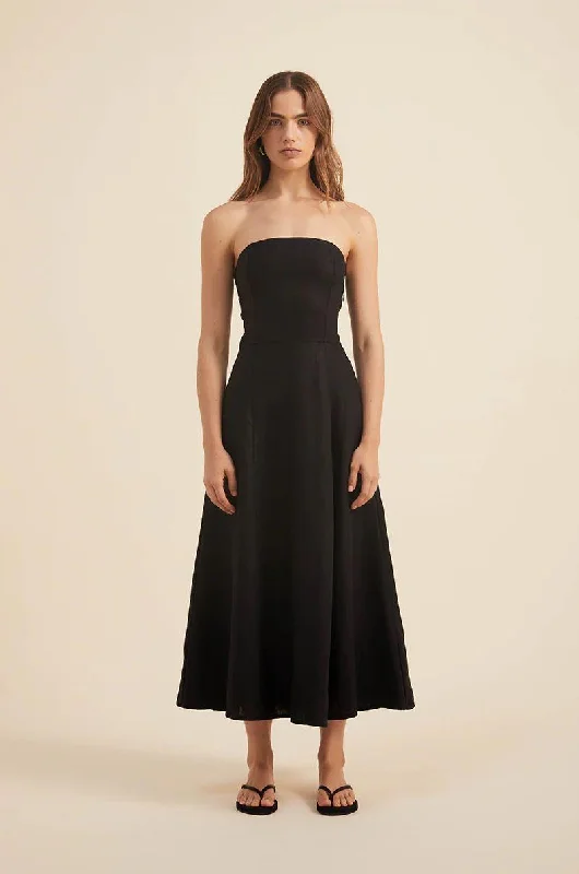 Midnight Black Strapless Cotton Dress