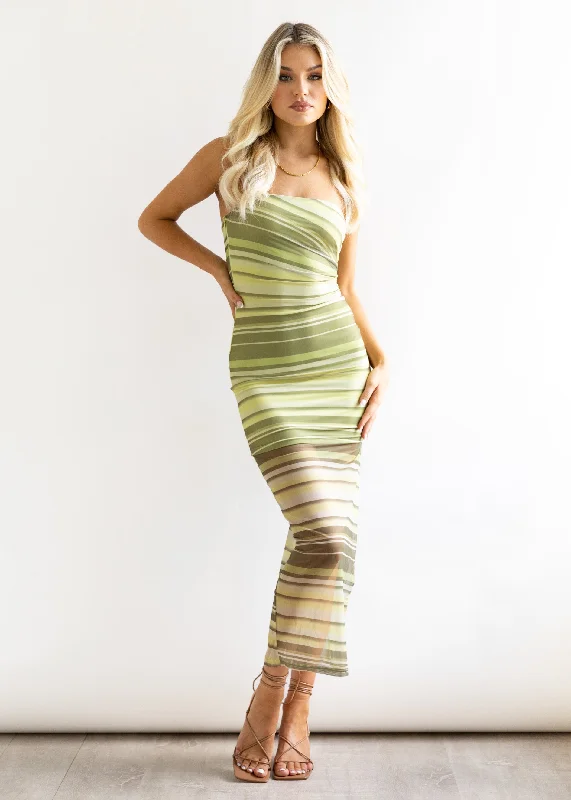 Alto Strapless Midi Dress - Lime Stripe