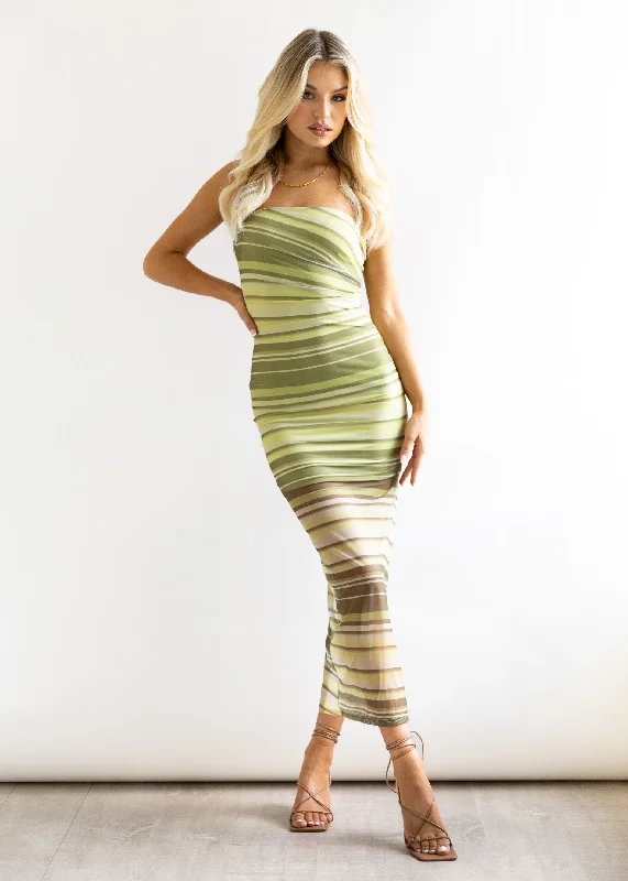 Alto Strapless Midi Dress - Lime Stripe