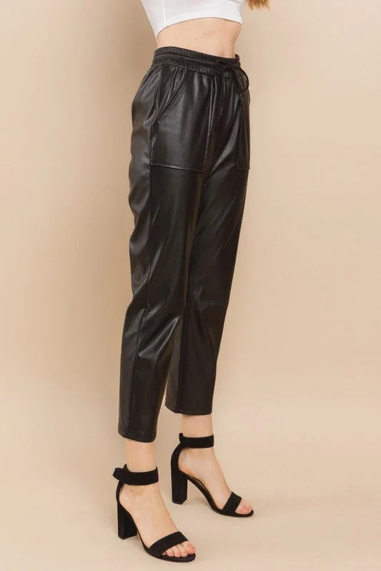 Faux Leather Drawstring Jogger Pants