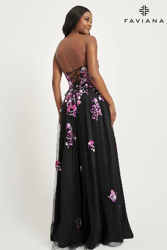 Faviana Floral A-Line Strapless Prom Dress 11028