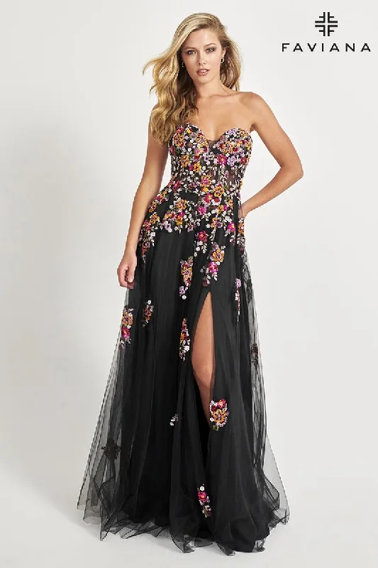 Faviana Floral A-Line Strapless Prom Dress 11028