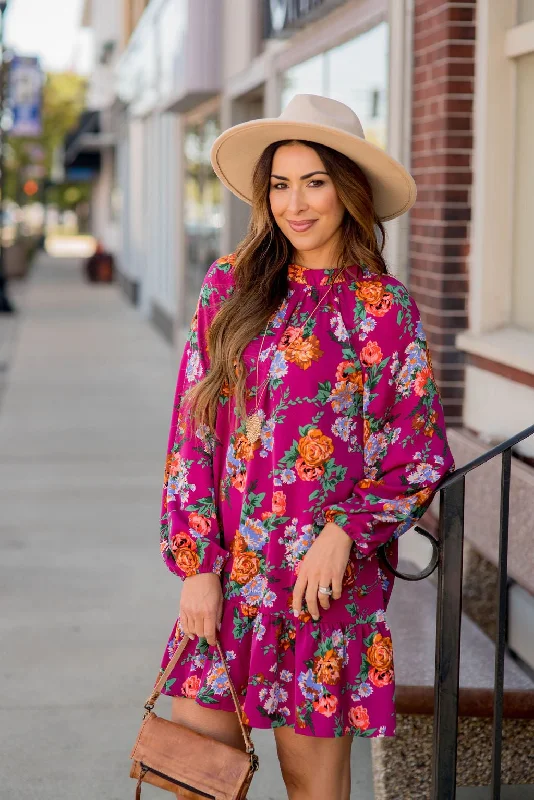 Floral Bunches Long Sleeve Dress