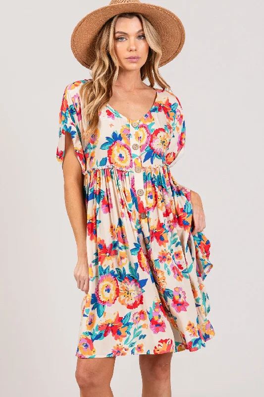 Full Size Floral Button-Down Short Dress