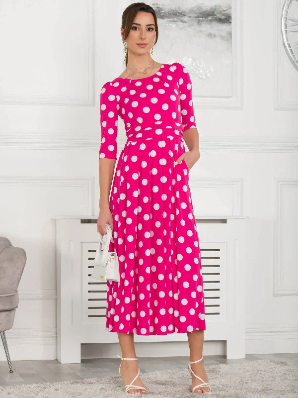 Jolie Moi Deasia Polka Dot Print Maxi Dress, Pink Polka