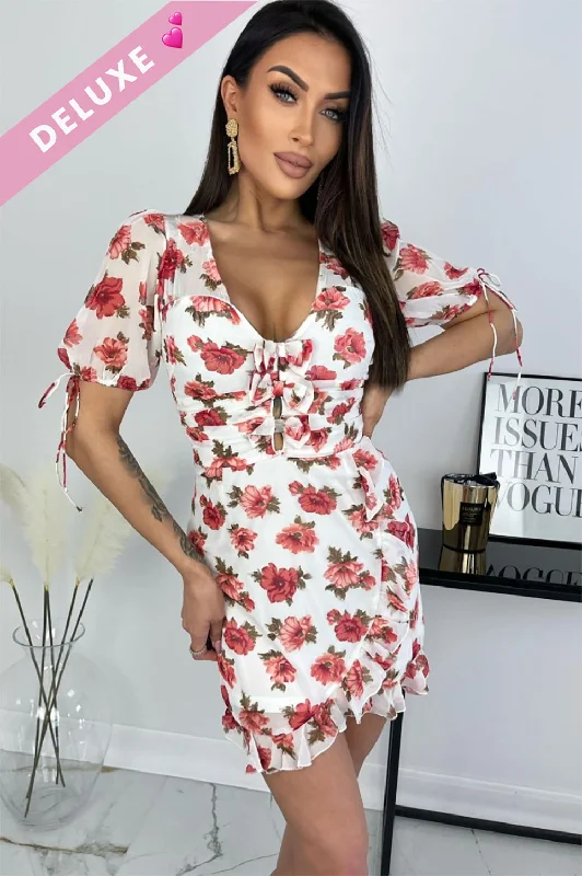 Khloe White Chiffon Floral Dress