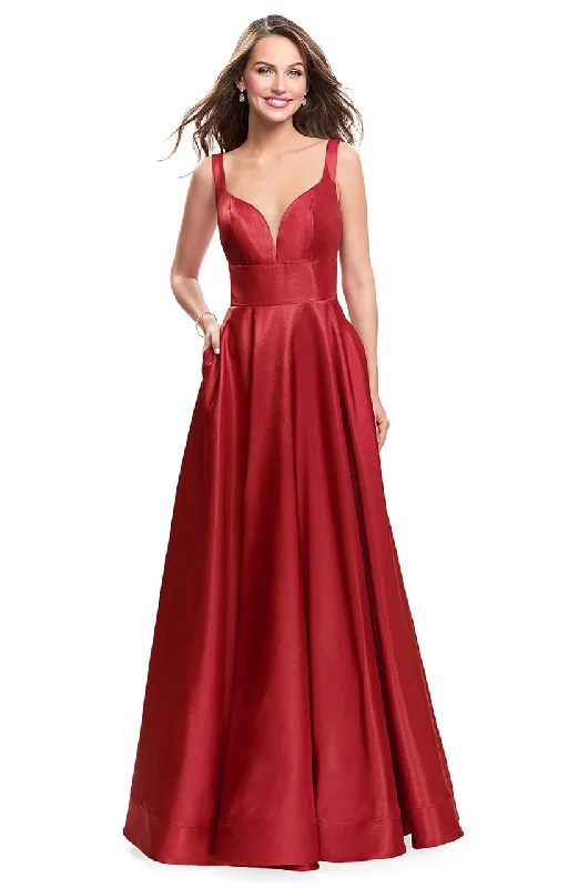 La Femme - 26015 Plunging Sweetheart Mikado A-line Dress