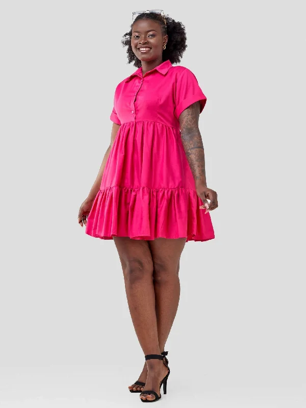 Merli Africa Kilifi Button Down Collar Dress - Pink