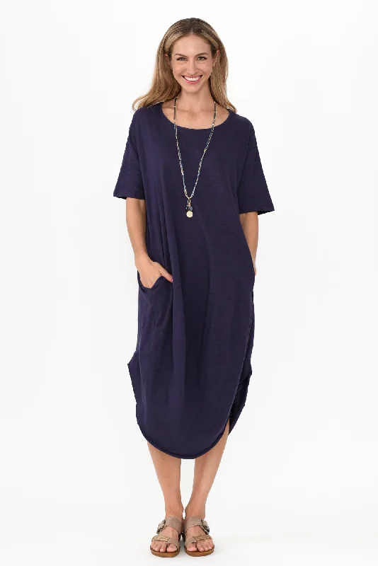 Mita Navy Cotton Slub Scoop Dress