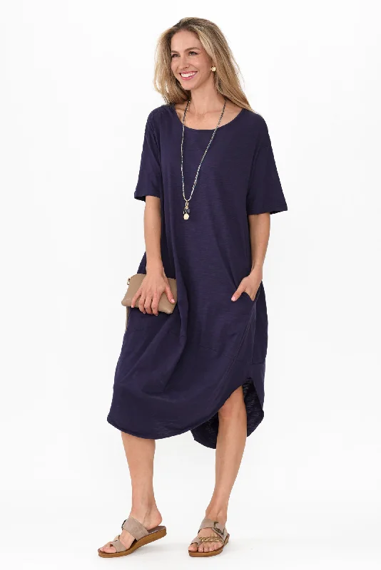 Mita Navy Cotton Slub Scoop Dress