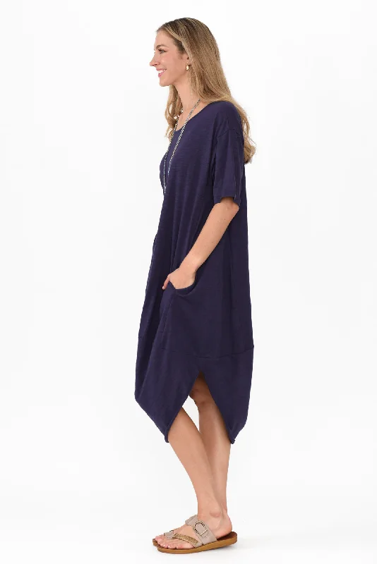 Mita Navy Cotton Slub Scoop Dress