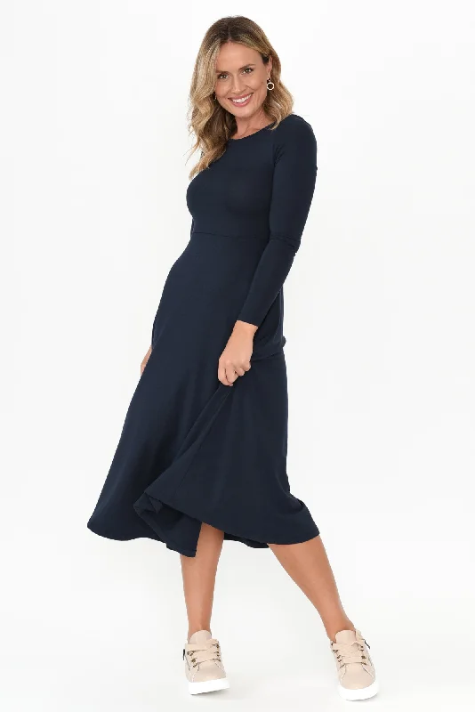 Olivia Dark Navy Bamboo Sleeved Dress