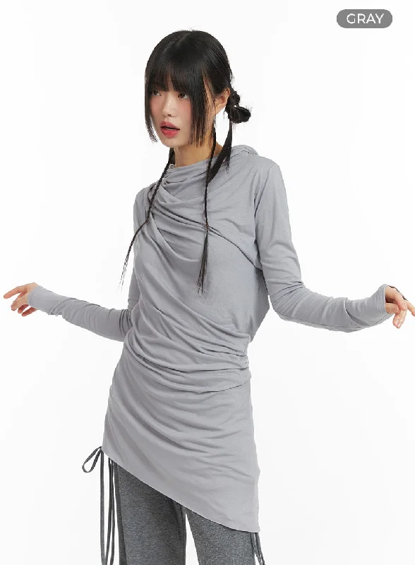 Shirred Hooded Long Sleeve Dress CF422