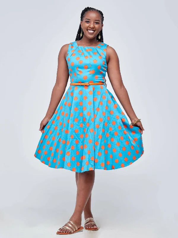 The Fashion Frenzy Polka Skater – Teal / Orange Polka