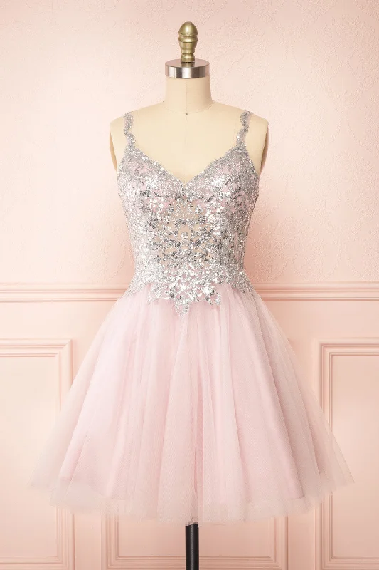 Vivianne Mauve | Short A-Line Tulle Dress w/ Sequins