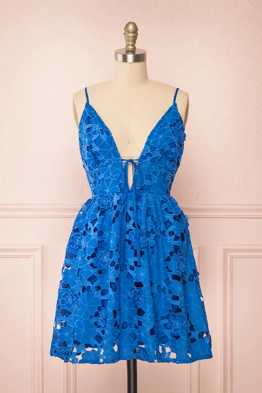 Yvette | Short Blue A-Line Lace Dress