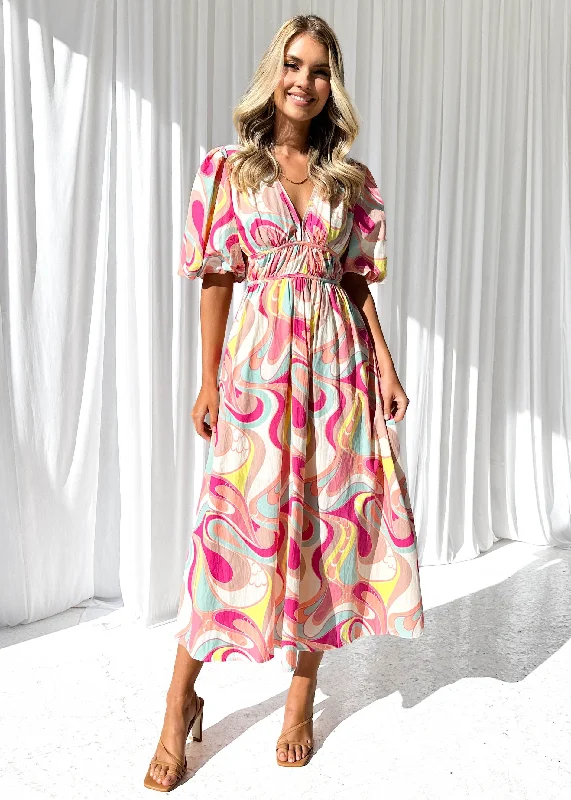 Zanette Midi Dress - Pink Multi