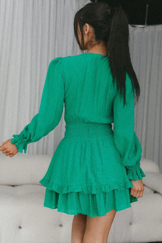 Anthea Bow-Tie Front Layered Frill Dress Green