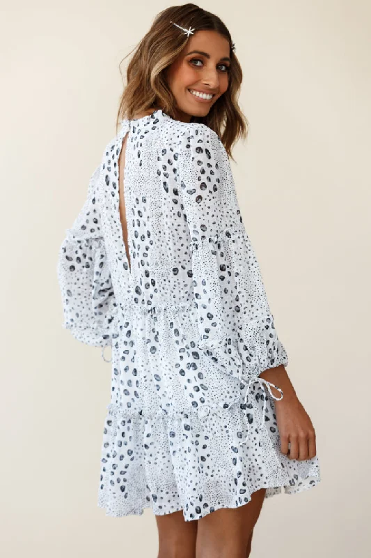 Beatrix High Neck Bell Sleeve Dress Droplet Print White