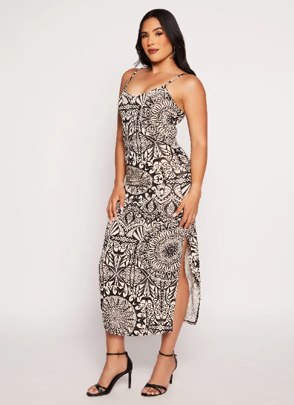 Printed Side Slit Cami Maxi Dress