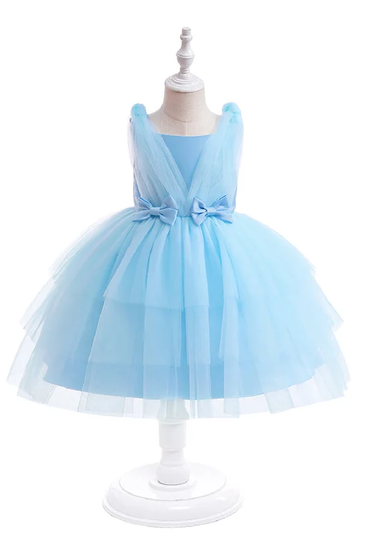 Blue Tulle Girl Party Dress with Bows