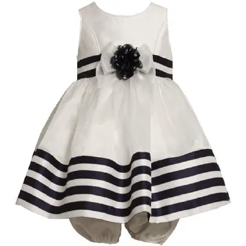 Bonnie Jean - White Navy Stripe Shantung Dress  FINAL SALE