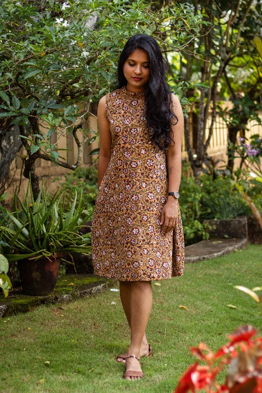 Brown Kalamkari High Neck Dress