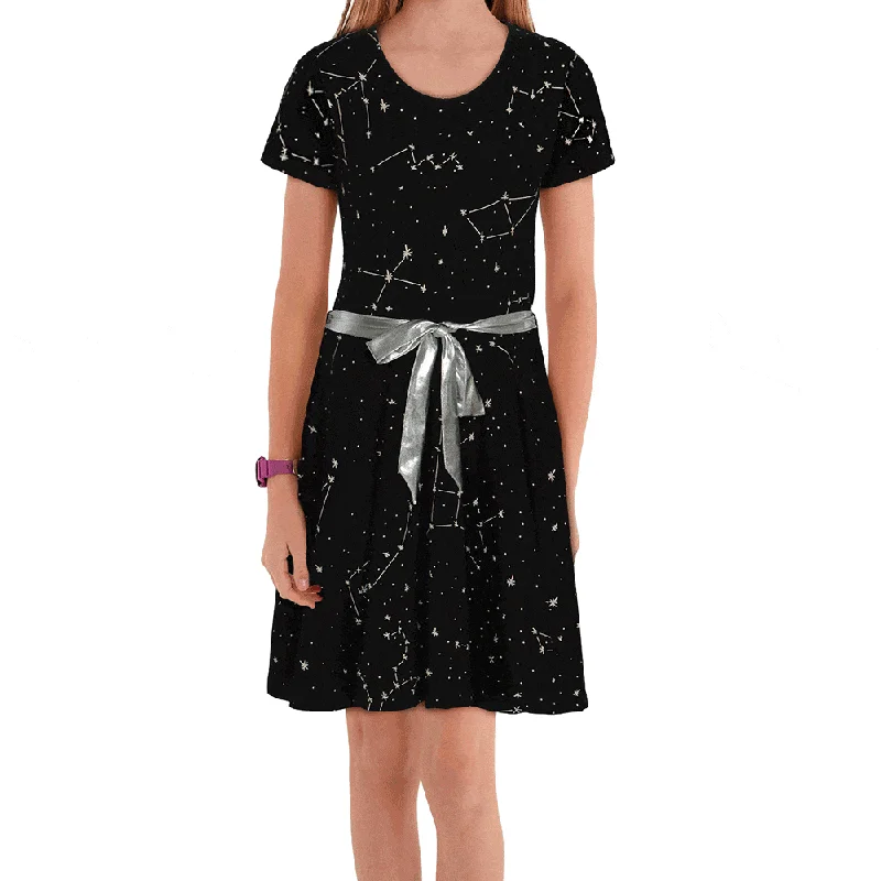 Constellations Glow-in-the-Dark Short Sleeve Kids Twirl Dress