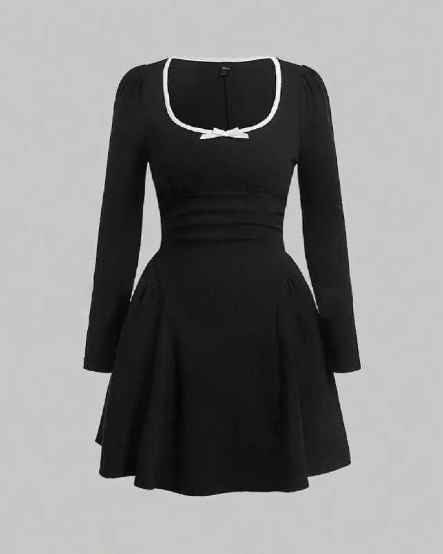 Contrast Knitted Mini Dress In Black