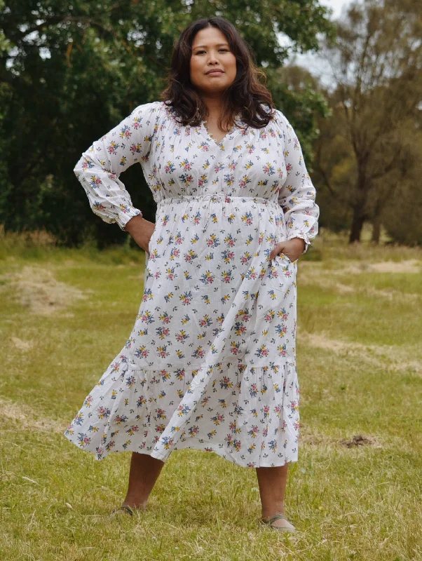 100% RECYCLED COTTON - PRAIRIE DRESS ROSE FLORAL - HAND SMOCKED