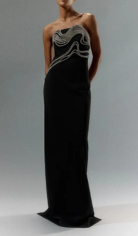 CRYSTAL EMBELLISHED MAXI DRESS IN BLACK