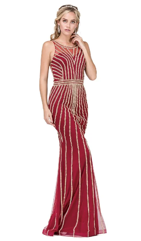 Dancing Queen - 2448 Metallic Bead Striped Prom Gown