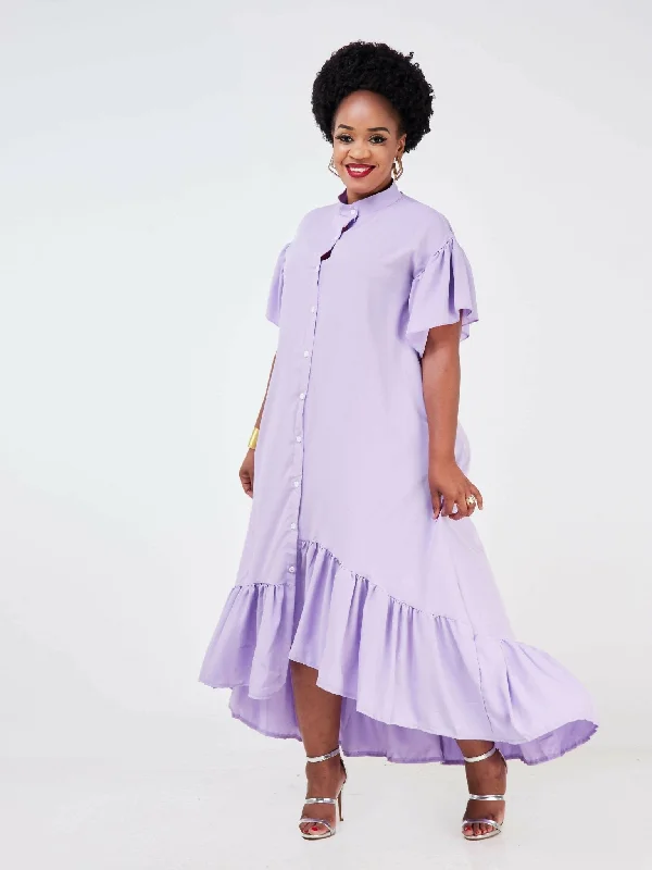 Dd Holdings Maly Frill Arm High Low Dress - Purple