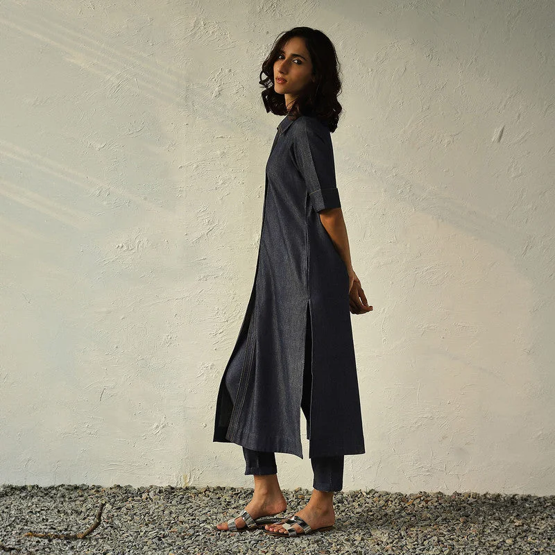 Cotton Denim Shirt Dress for Women | Navy Blue