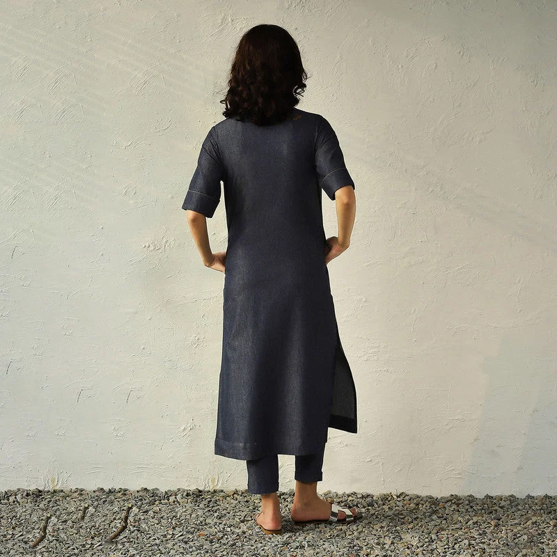 Cotton Denim Shirt Dress for Women | Navy Blue