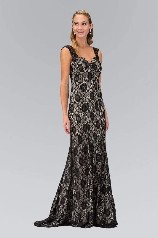 Elizabeth K - GL1396 Long Contrast Lace Sheath Gown