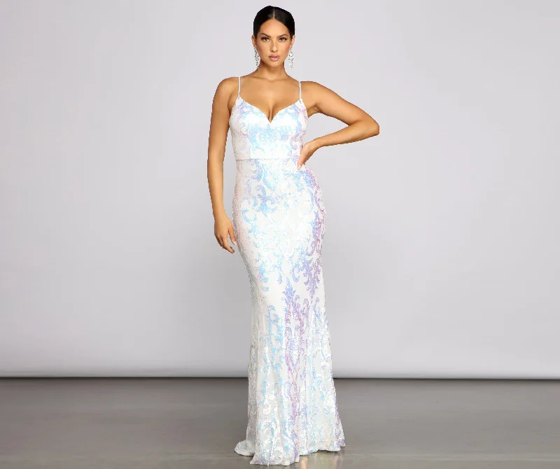 Fallon Sleeveless Sequin Mesh Formal Dress