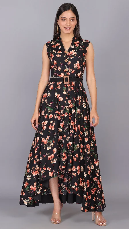 Fit & flare Floral printed maxi dress