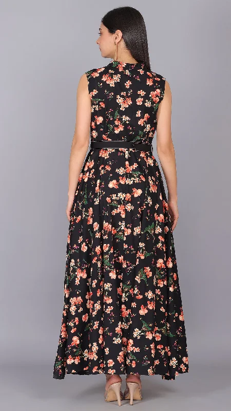 Fit & flare Floral printed maxi dress