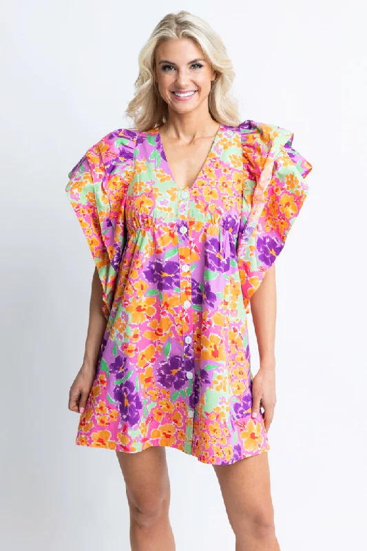 Floral Garden Vneck Ruffle Dress