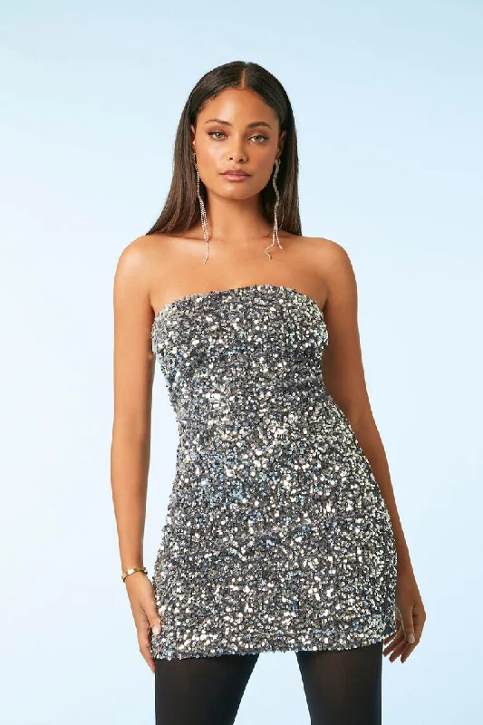 Forever 21 Women's Sequin Mini Tube Dress Silver