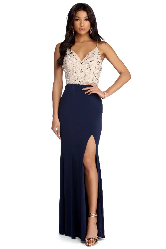 Giana Formal High Slit Beaded Dress