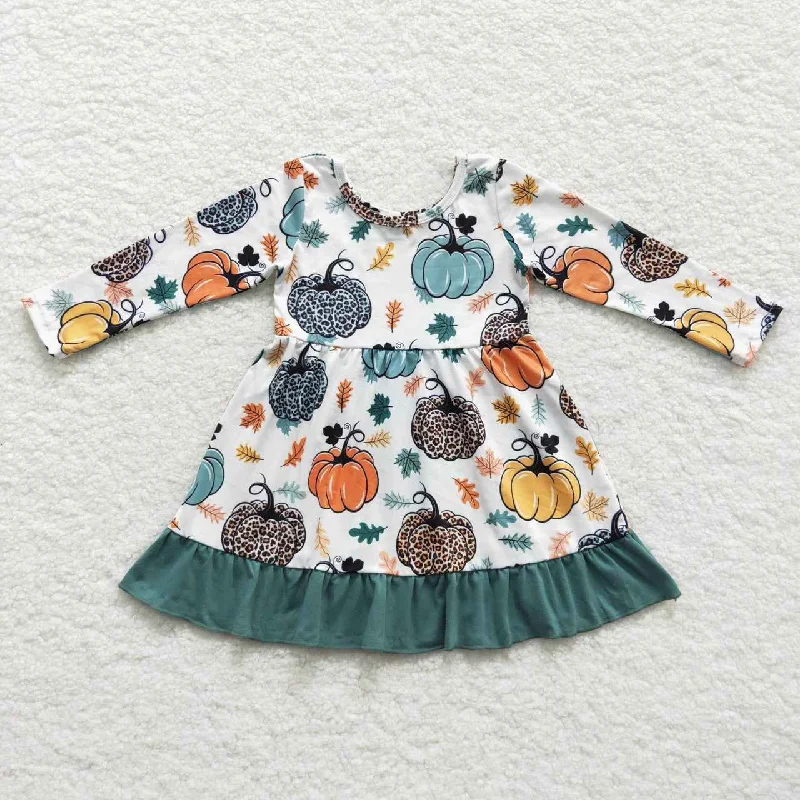 girls cute leopard pumpkin green lace dress GLD0223