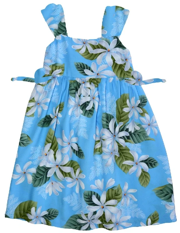 Girl's Hawaiian Dress White Tiare with Bungee Straps