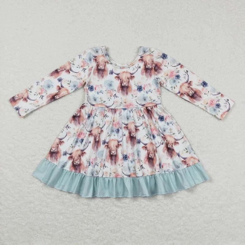 GLD0412 baby girl cow long sleeve dress