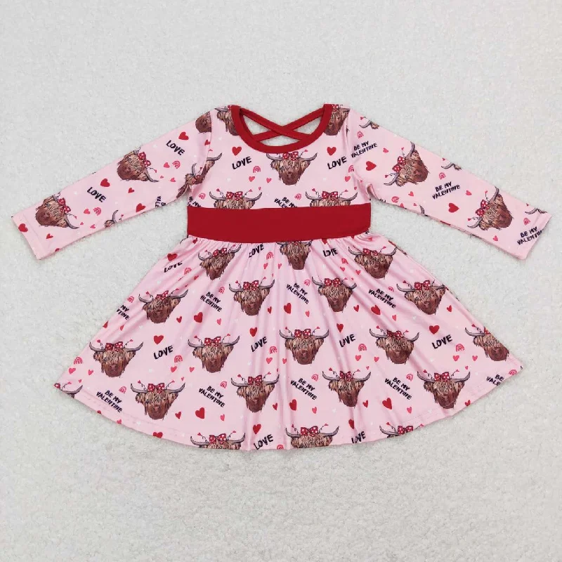 GLD0479 baby girl cow Valentine's Day long sleeve dress