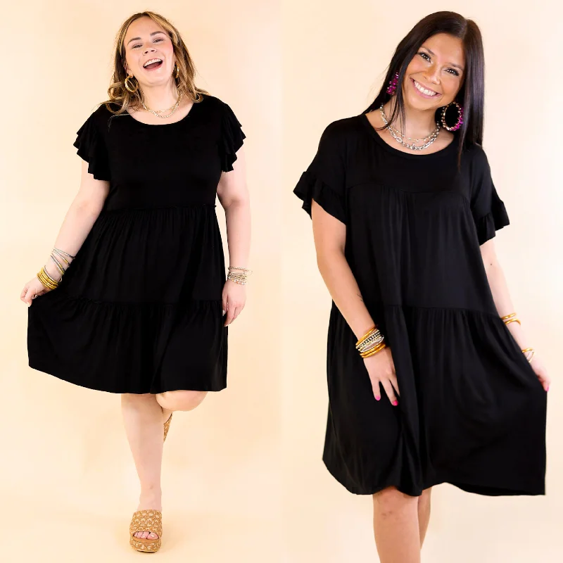 Gorgeous Girly Ruffle Sleeve Tiered Dress in Black