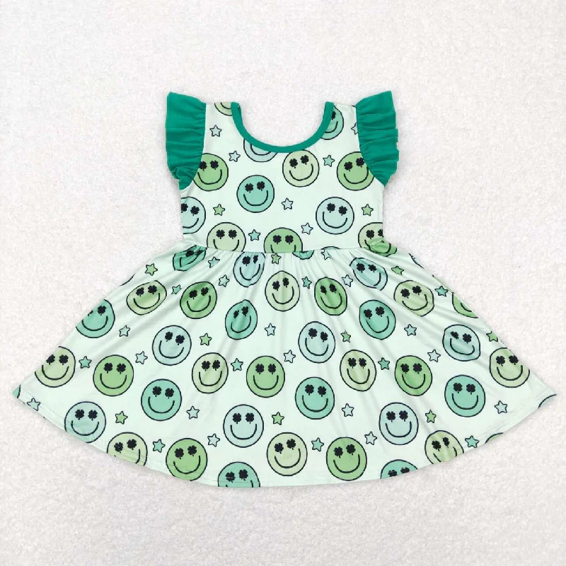 GSD0643 baby girl clothes smiley green lucky girl St. Patrick's Day summer dress