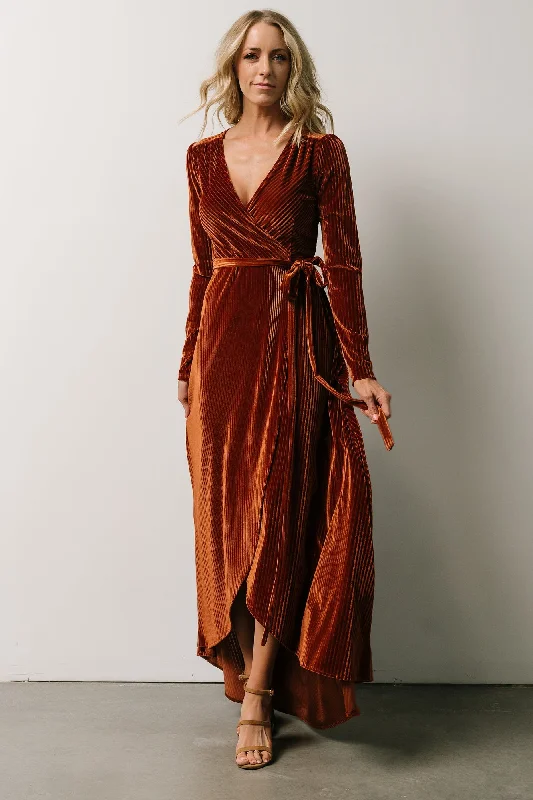 Jada Ribbed Velvet Wrap Dress | Copper